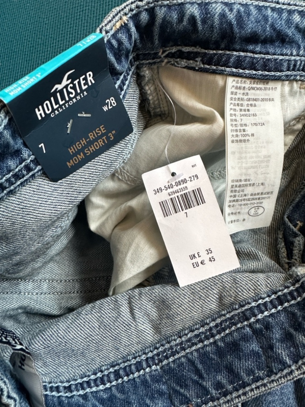 Hollister High Rise Mom Shorts 3” NWT Medium Wash Distressed Cuffed 7 - Picture 4 of 5